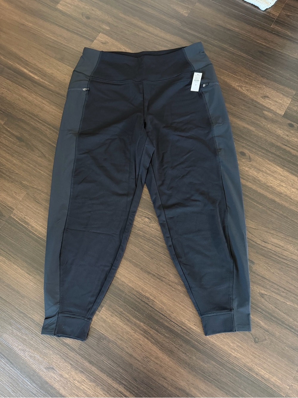 T By Talbots Womens Sz X Black Crop Legging Joggers Stripe Zip Pockets Stretch